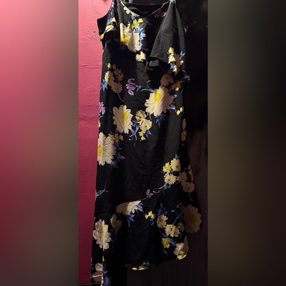 Dressbarn Size 12 Dress Floral Spaghetti strap Asymmetrical 90s Vintage style